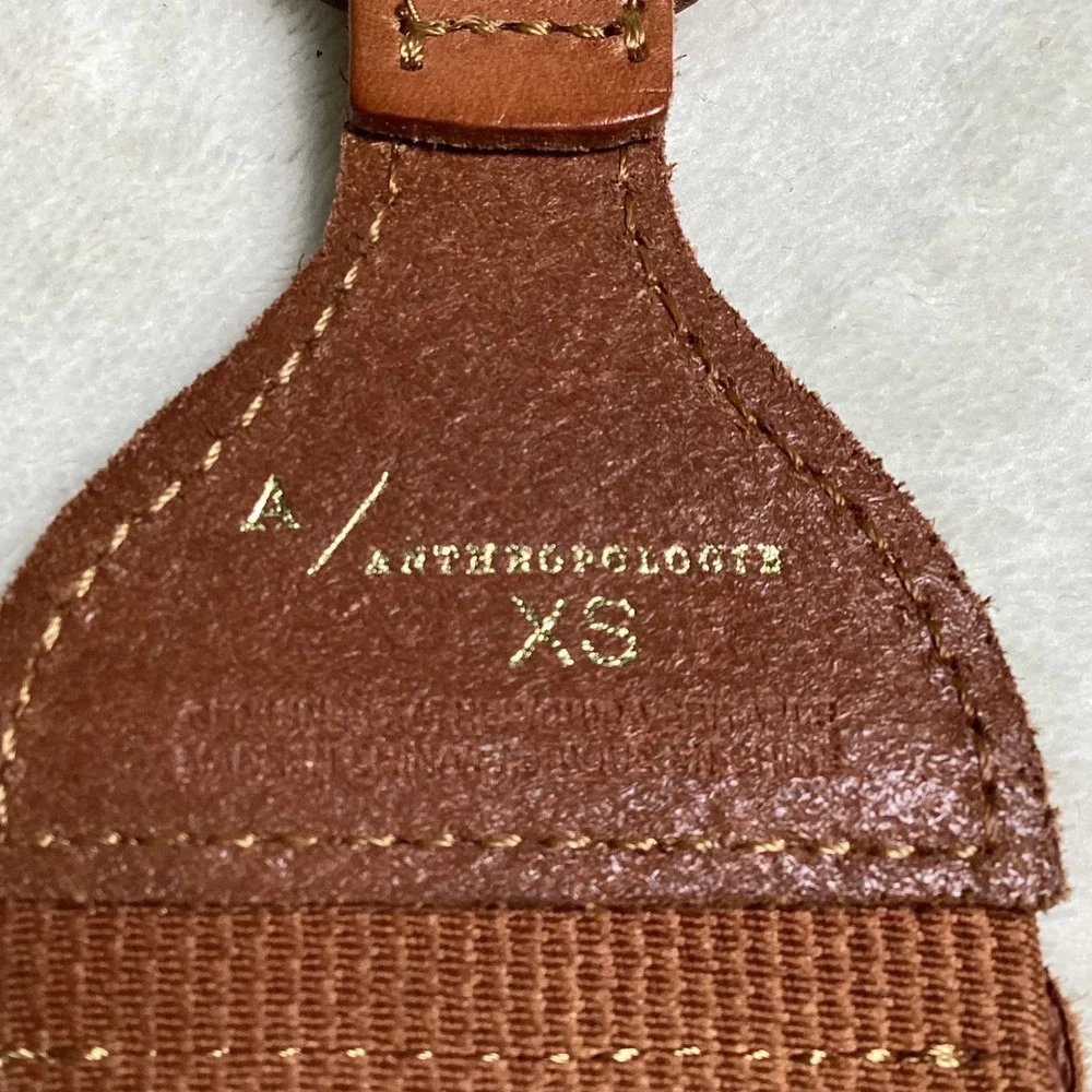 Anthropologie Cognac Brown Leather Wide Segmented Waist Cinch Belt XS Brass Buck - Picture 8 of 8